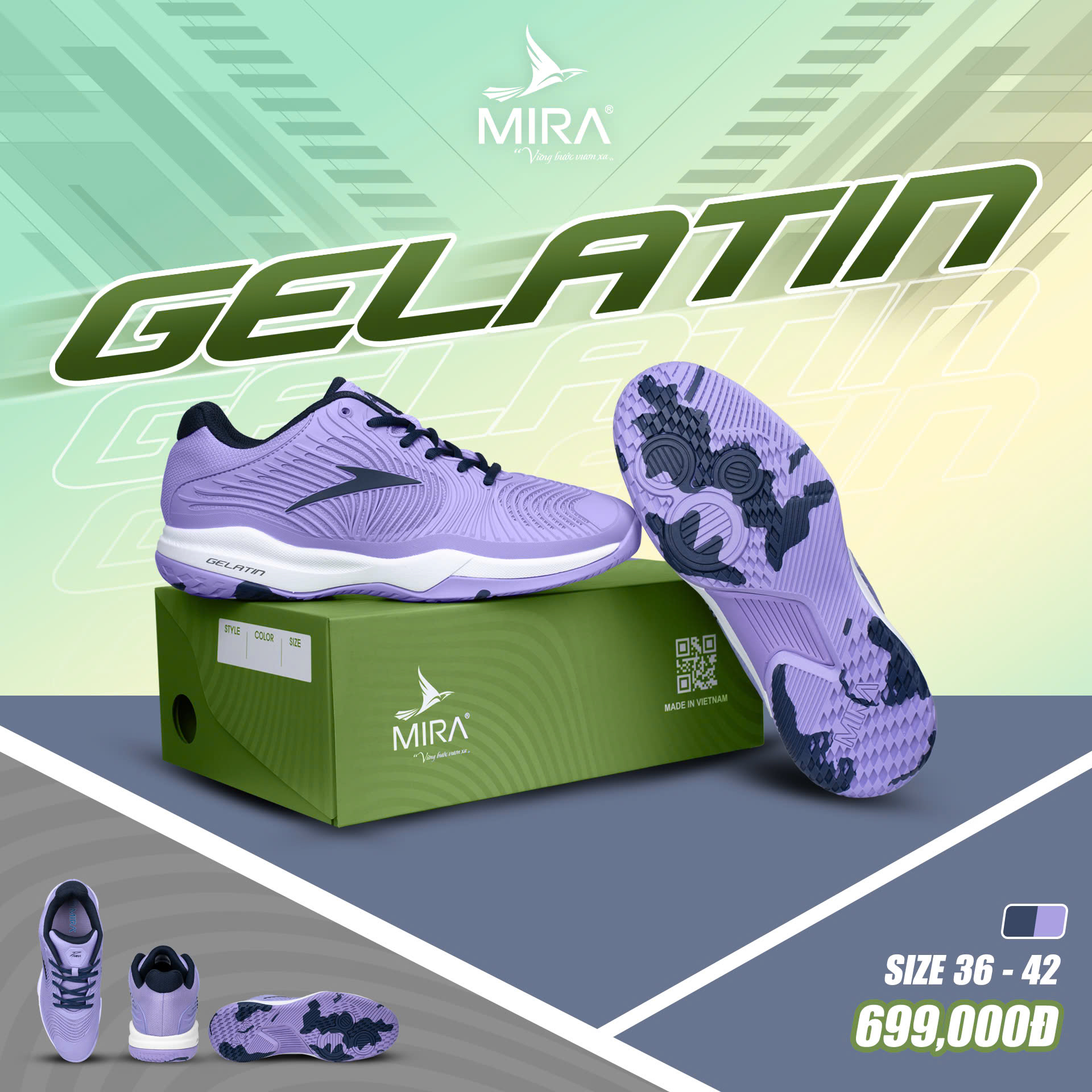 Giày Pickleball Mira Gelatin - Màu Tím | Size 36 đến 45