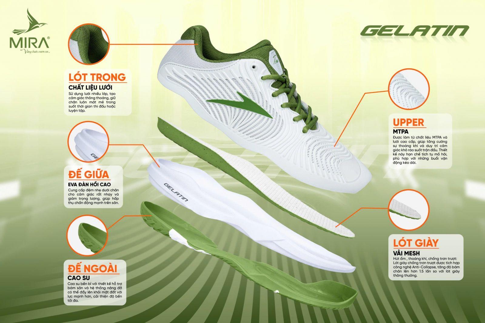 Giày Pickleball Mira Gelatin - Màu Trắng Lính | Size 36 đến 45