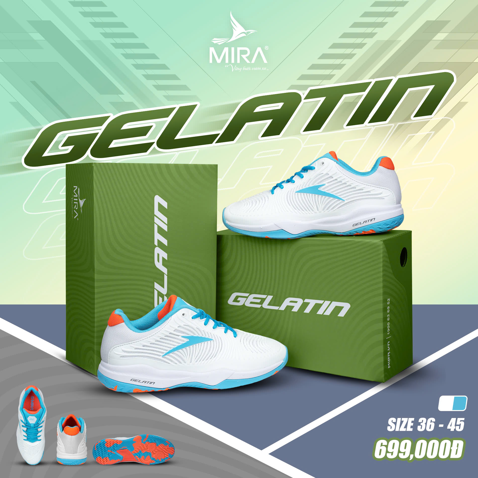 Giày Pickleball Mira Gelatin - Màu Trắng Ngọc | Size 36 đến 45