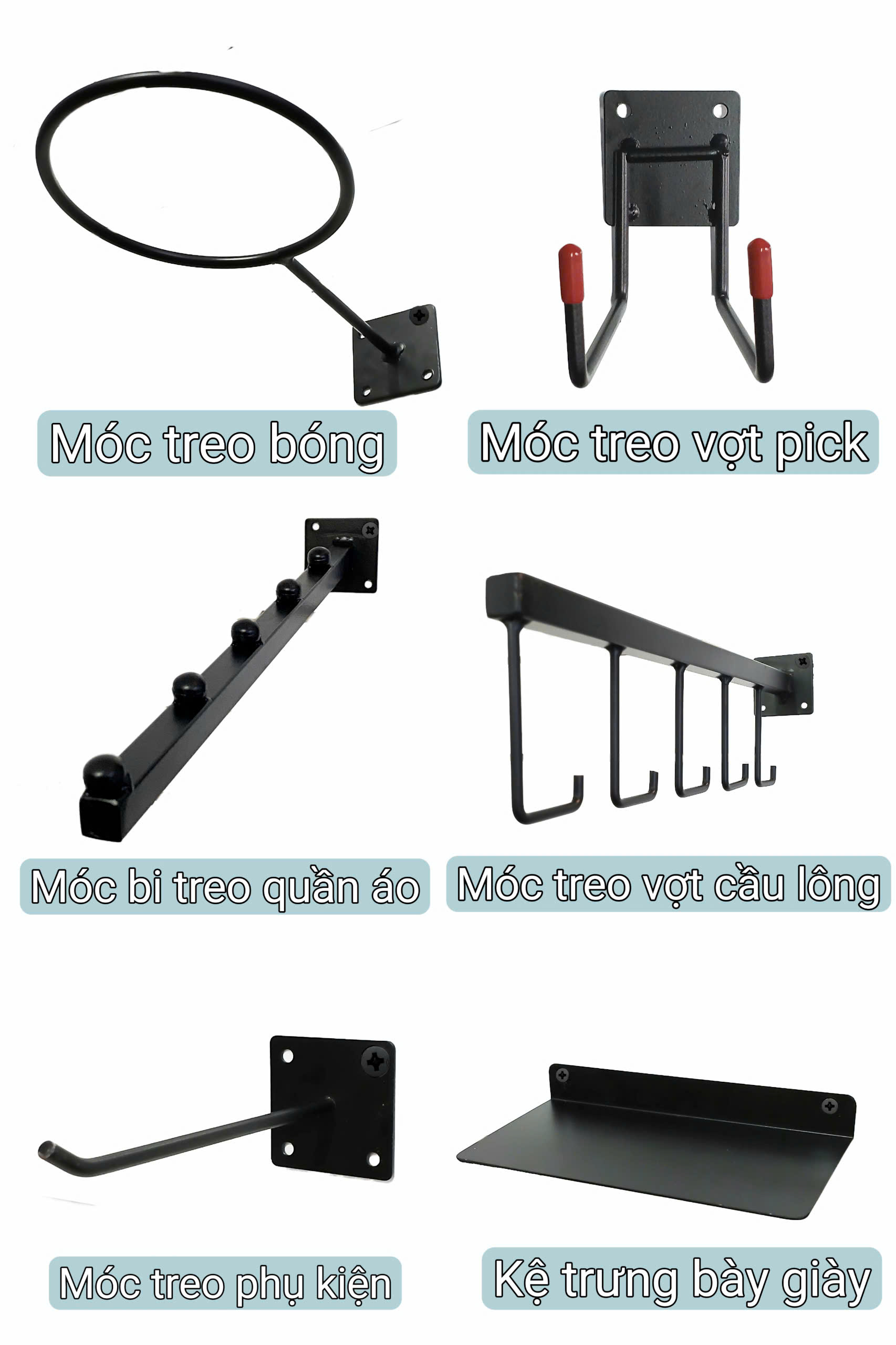 Móc Treo Vợt Pickleball Sắt dài 15cm sắt sơn tĩnh điện - Bắn vít trực tiếp