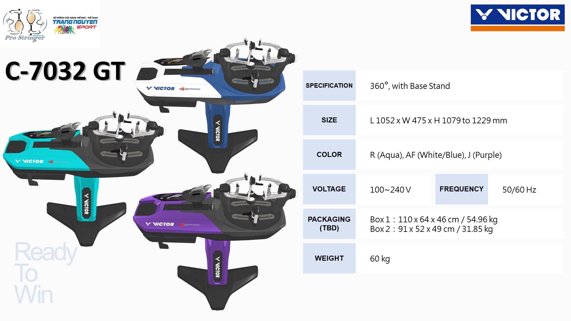 Máy Căng Vợt Victor C-7032 GT AF Màu Trắng/Xanh - Chuyên Cầu Lông