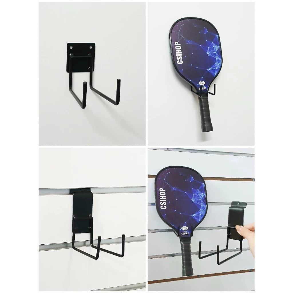 Trưng Bày Cửa Hàng Thể Thao Với Các loại móc treo trưng bày vợt pickleball cài kệ rãnh kệ lưới bắn vít tole lỗ | Sports store display