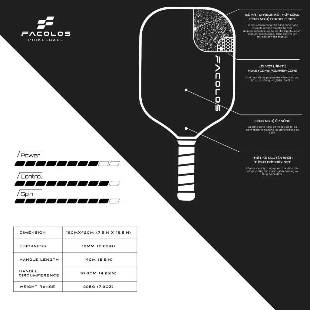 Vợt Pickleball Facolos Pro Series – Hybrid Pro 16mm Prink