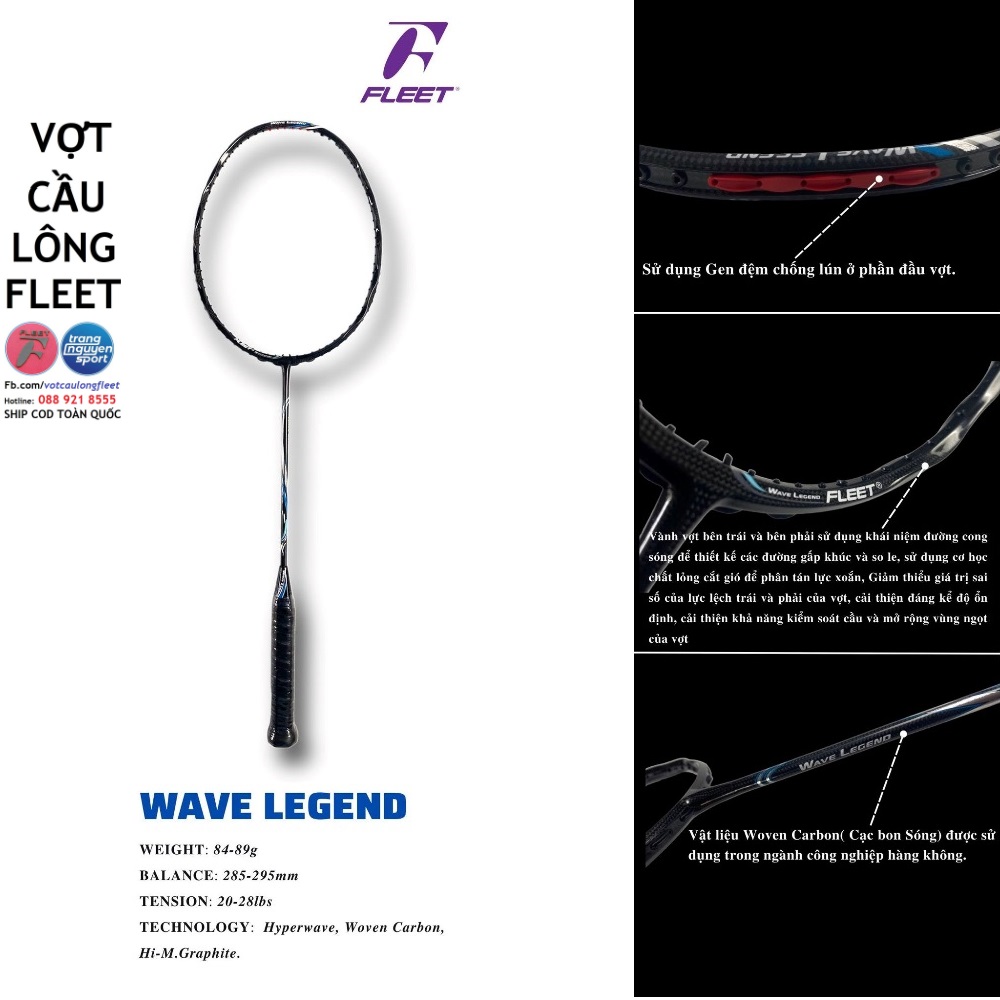 Vợt Cầu Lông Fleet Wave Legend | Carbon máy bay, phủi chuyên nghiệp
