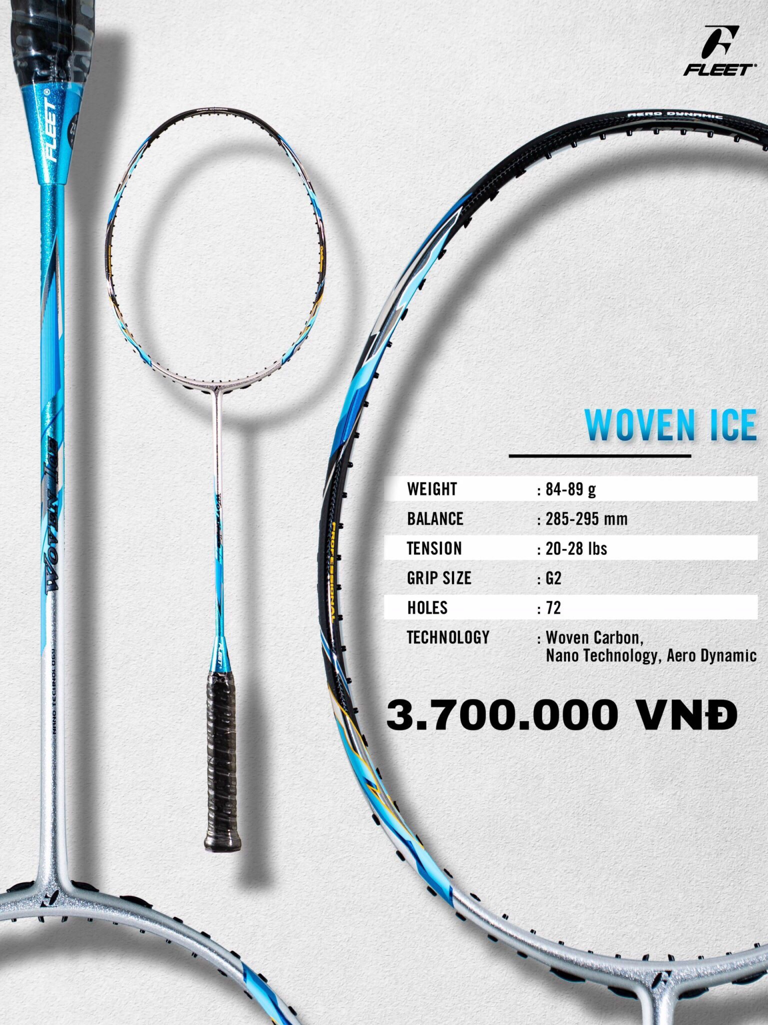 Vợt Cầu Lông Fleet Woven ICE | Carbon mới, lối chơi lạnh lùng (Cold kiler)