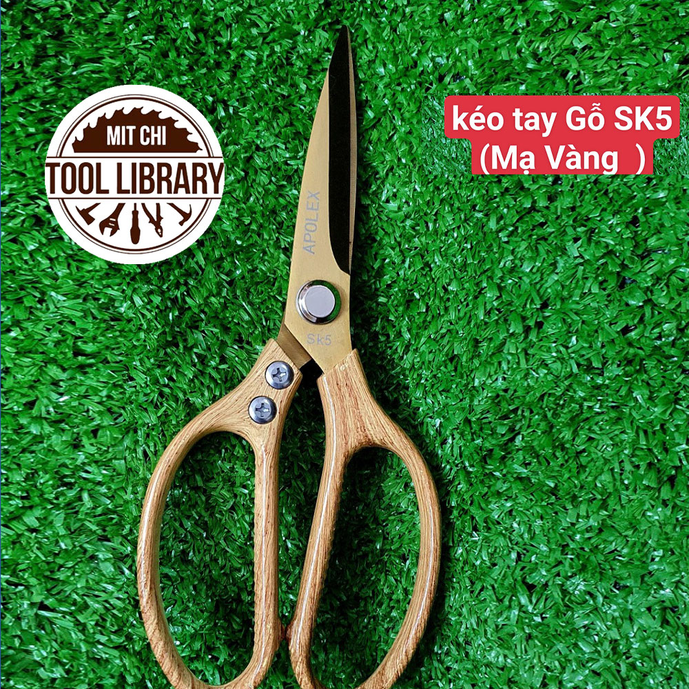 Kéo gia dụng gia đình Apolex SK5 cán gỗ mạ vàng - Giá Sỉ Mít CHi