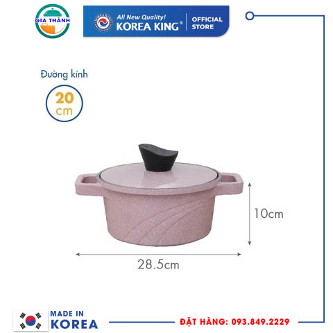 Nồi nấu Levante 20cm đáy từ Korea King KP-20LI (Nồi, nắp bằng nhôm đúc, phủ men chống dính Ceramic, Ø20cm)