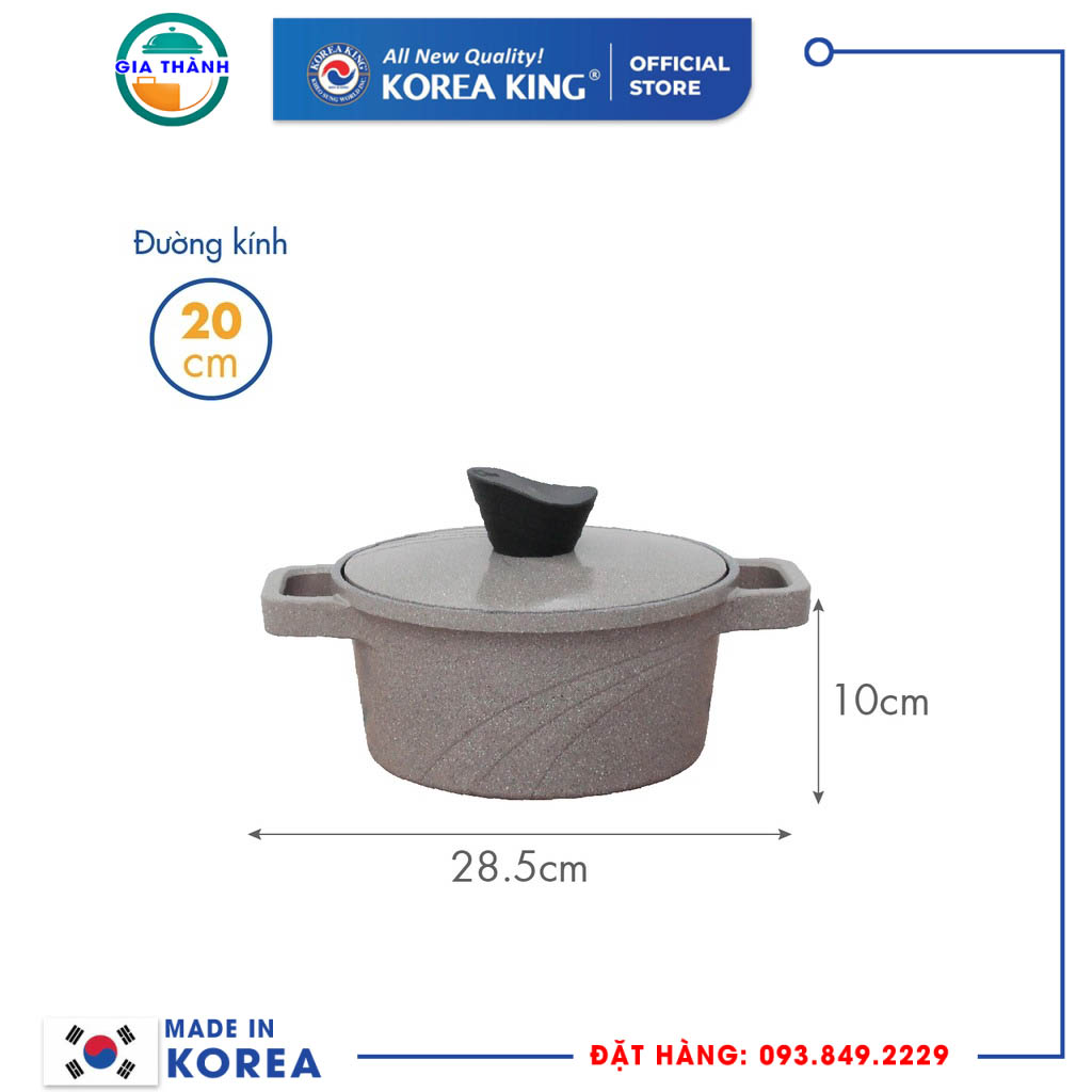 Nồi nấu Levante 20cm đáy từ Korea King KP-20LI (Nồi, nắp bằng nhôm đúc, phủ men chống dính Ceramic, Ø20cm)