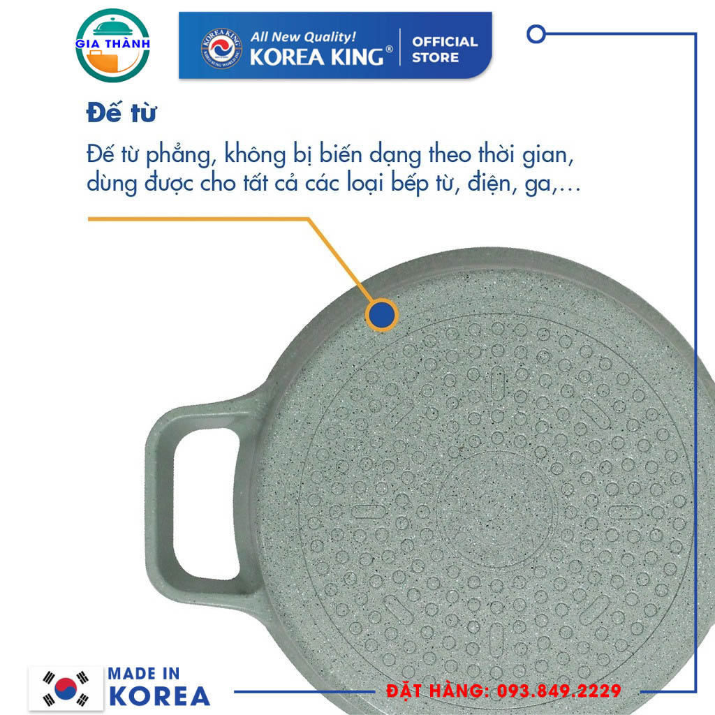 Nồi nấu Levante 20cm đáy từ Korea King KP-20LI (Nồi, nắp bằng nhôm đúc, phủ men chống dính Ceramic, Ø20cm)