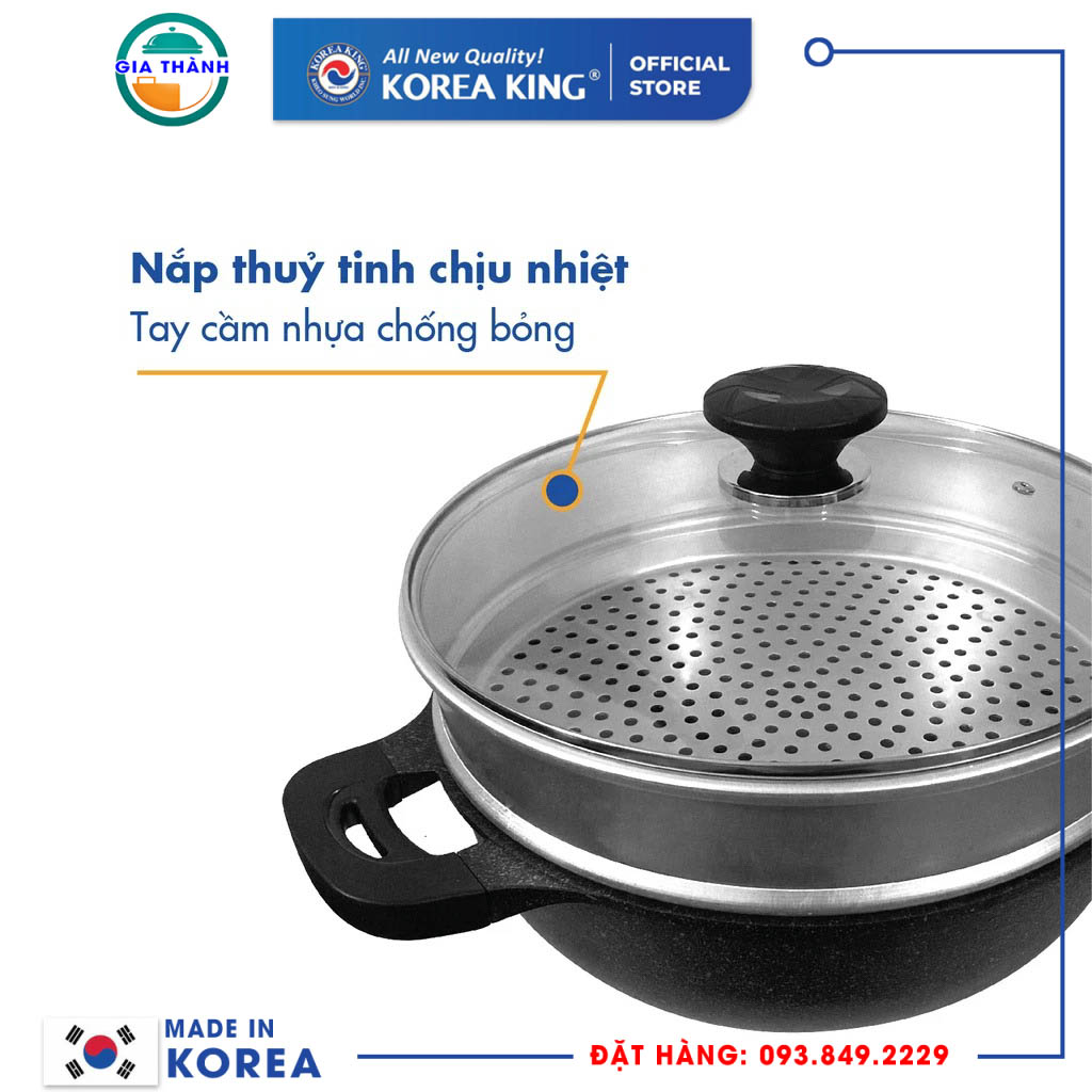 Chảo sâu 32cm quai kèm xửng hấp đa năng dùng cho các loại bếp -KW-32MSI