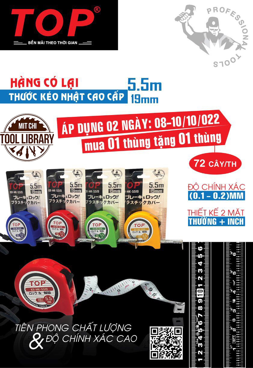 THƯỚC KÉO NHẬT 5M CAO CẤP 5.5M X 19MM TOP  - GIÁ SỈ