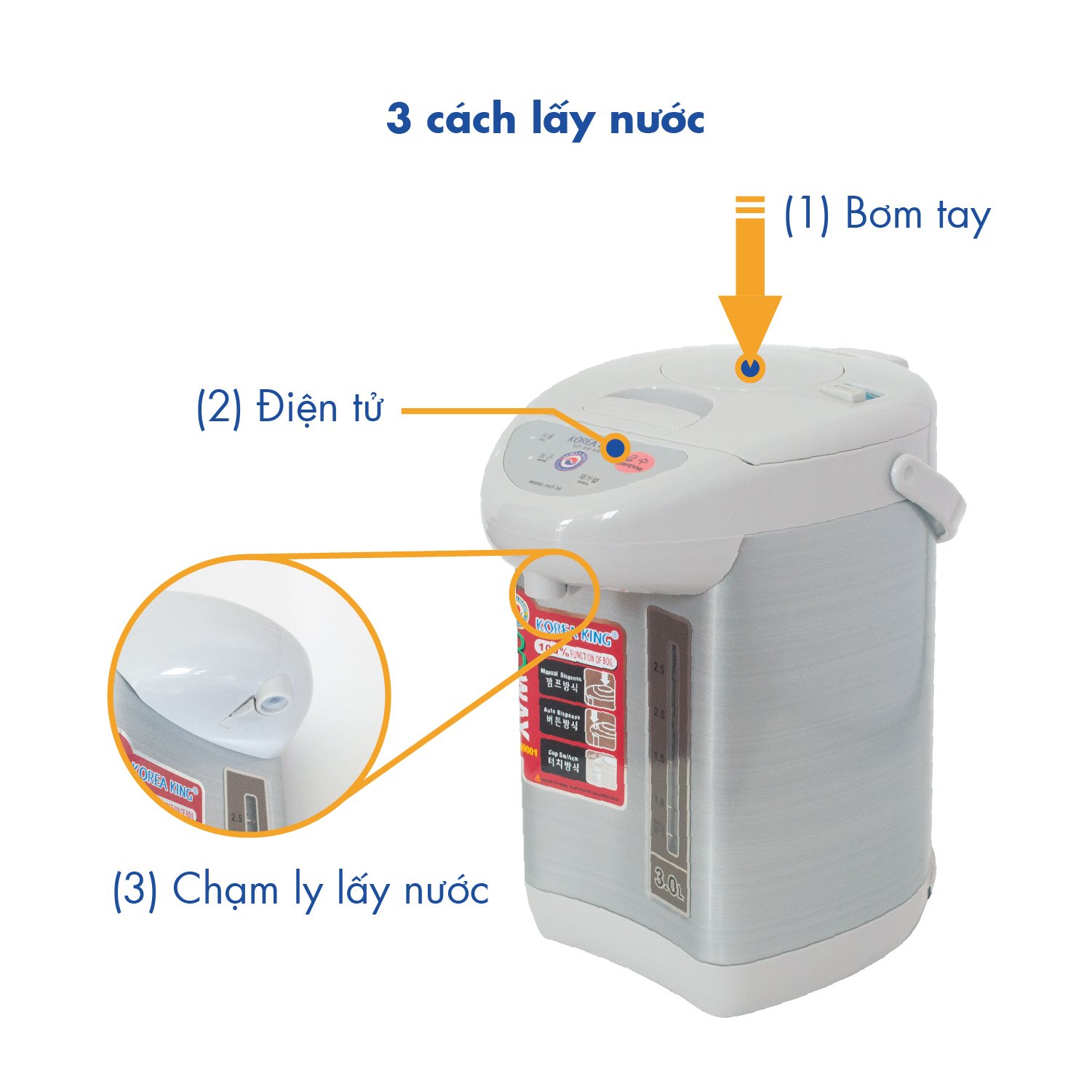 Bình thủy điện Korea King PHT-30 dung tích 3Lit