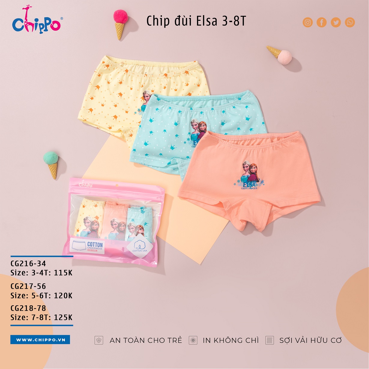 Chip đùi elsa 3-8T