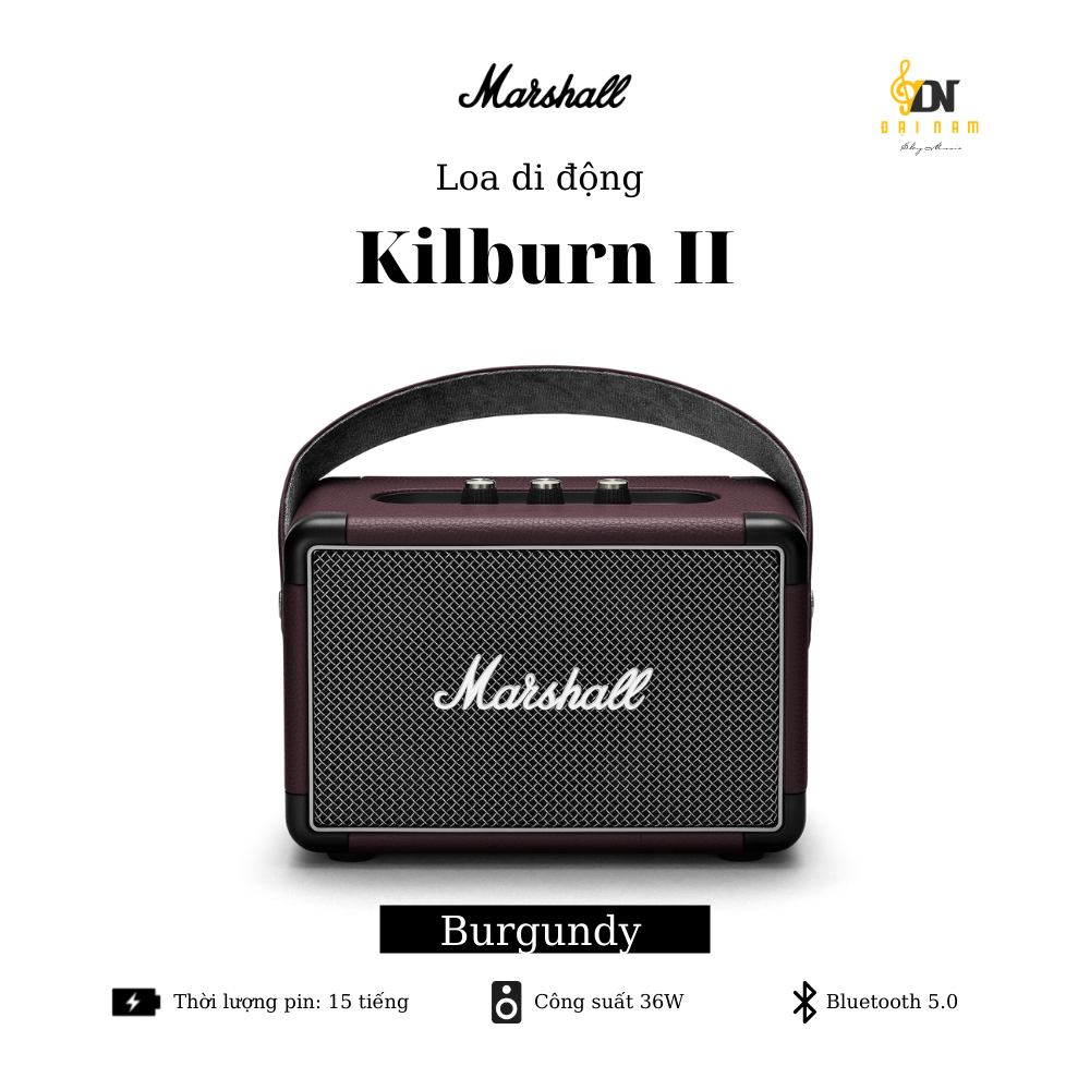 Marshall Kilburn II với knob bass/treble brass — chỉnh EQ tactile như amp guitar thật