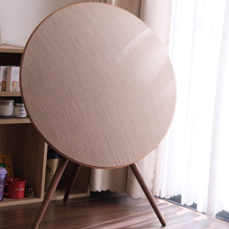 Loa Beoplay A9 MK4 Brass Tone chân gỗ nâu trong phòng khách tại Đại Nam Sky Music