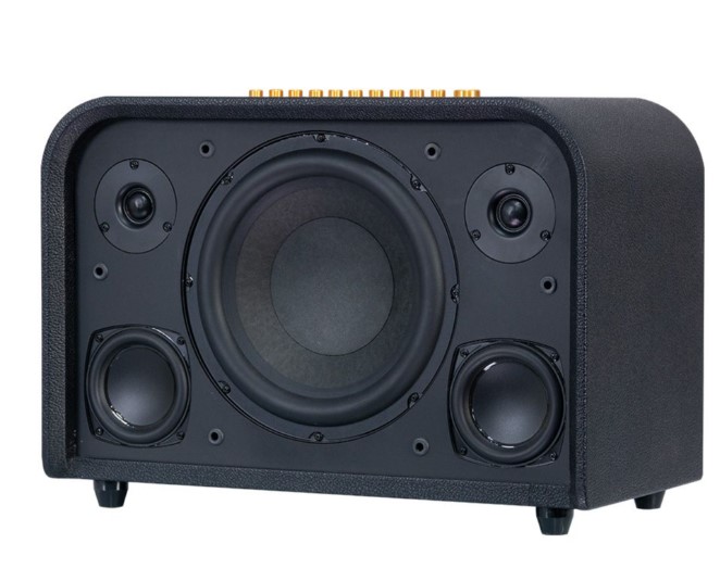 Loa Acnos Acoustic 3 góc nghiêng thể hiện thùng gỗ bọc da chắc chắn — chính hãng Soncamedia tại Đại Nam Sky Music