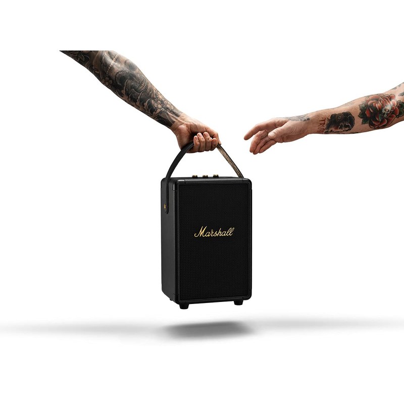Top panel loa Marshall Tufton — 3 núm vặn analog Volume Bass Treble và nút Bluetooth tại Đại Nam Sky Music