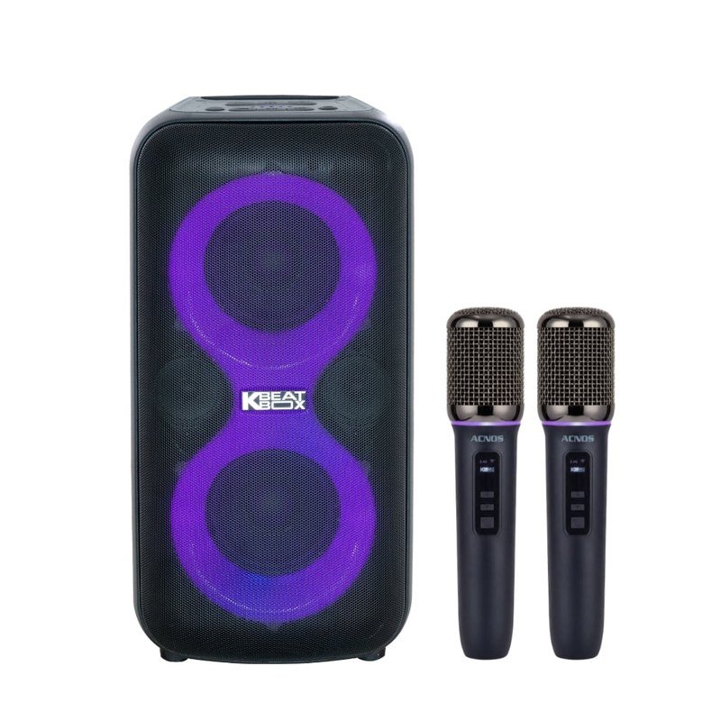 Mặt trước loa karaoke ACNOS C360 và hai micro không dây tại Đại Nam