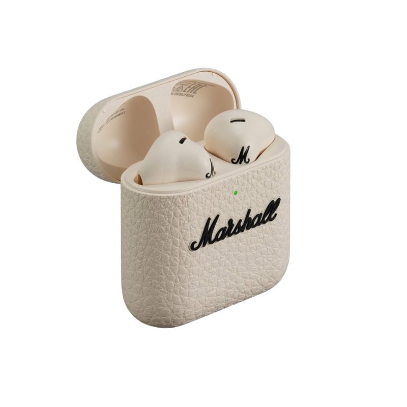 Tai nghe True Wireless Marshall Minor IV màu Cream trong hộp sạc chính hãng ASH Việt Nam