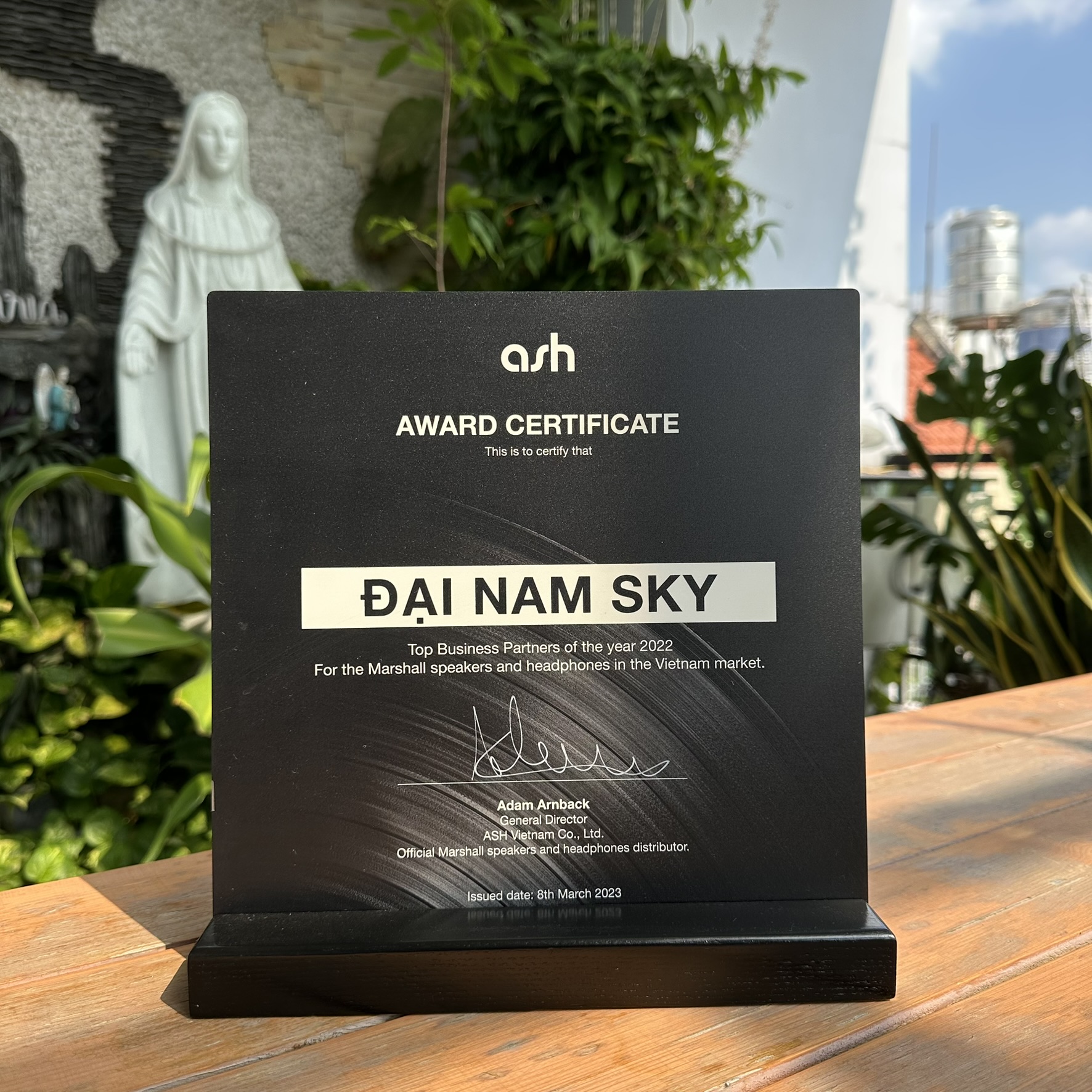 ASH Award Certificate Top Business Partners 2022 cho Đại Nam Sky Music từ ASH Vietnam