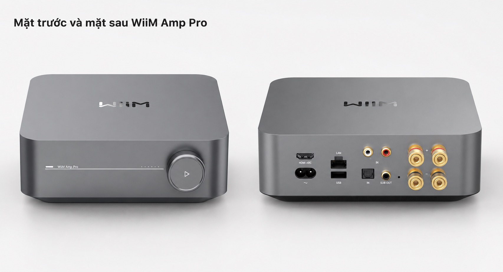 Ảnh ngang mặt trước và mặt sau Music Streaming WiiM Amp Pro tại Đại Nam Sky Music