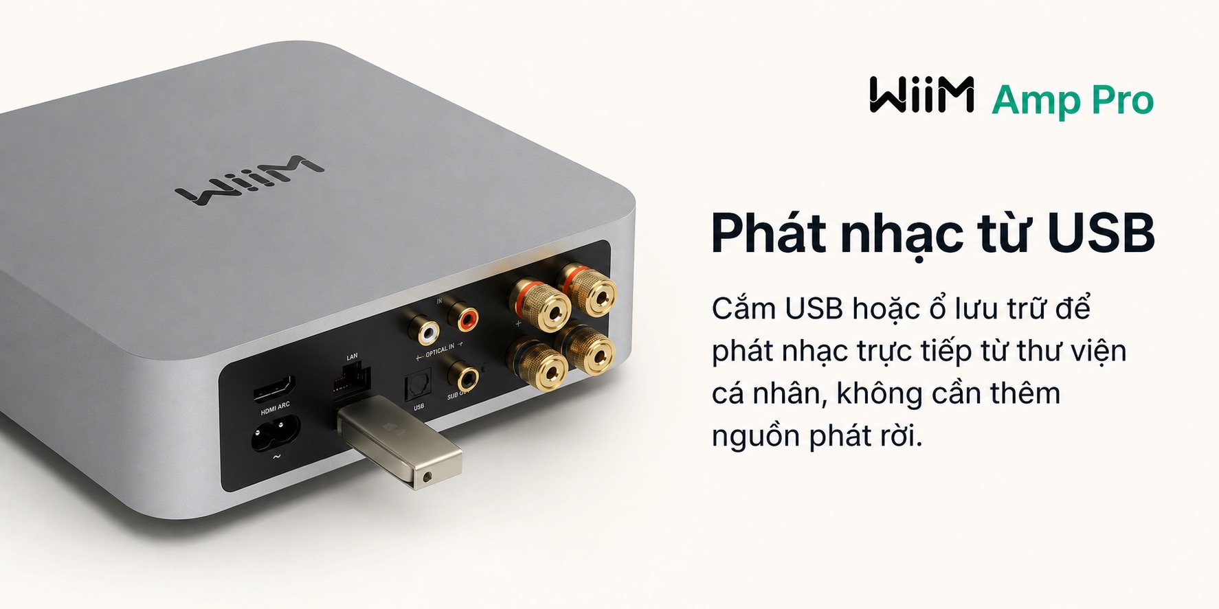 Đồ họa tiếng Việt phát nhạc từ USB trên Music Streaming WiiM Amp Pro tại Đại Nam Sky Music