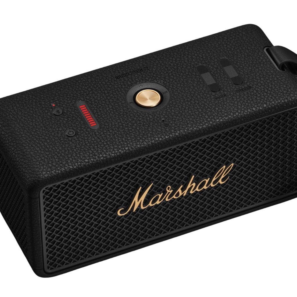 Marshall Middleton II Black Brass mặt trên - nút điều khiển âm lượng Bass Treble Bluetooth