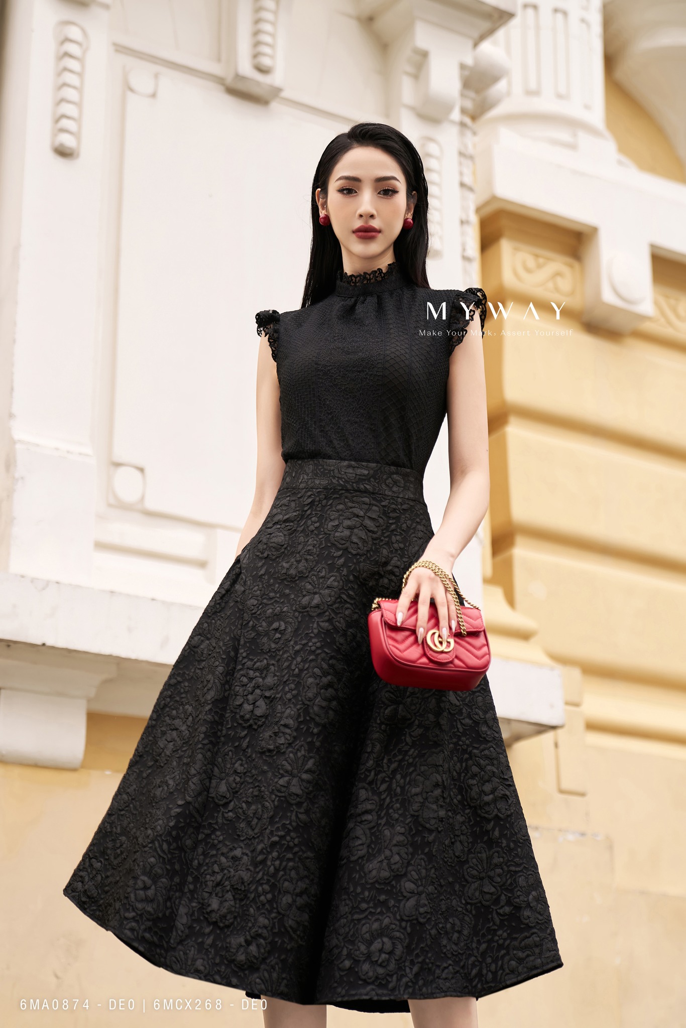 Outlet | Đầm xòe gấm chữ A tay lỡ cổ tim Black | My Way Fashion || Thời  trang thiết kế cao cấp