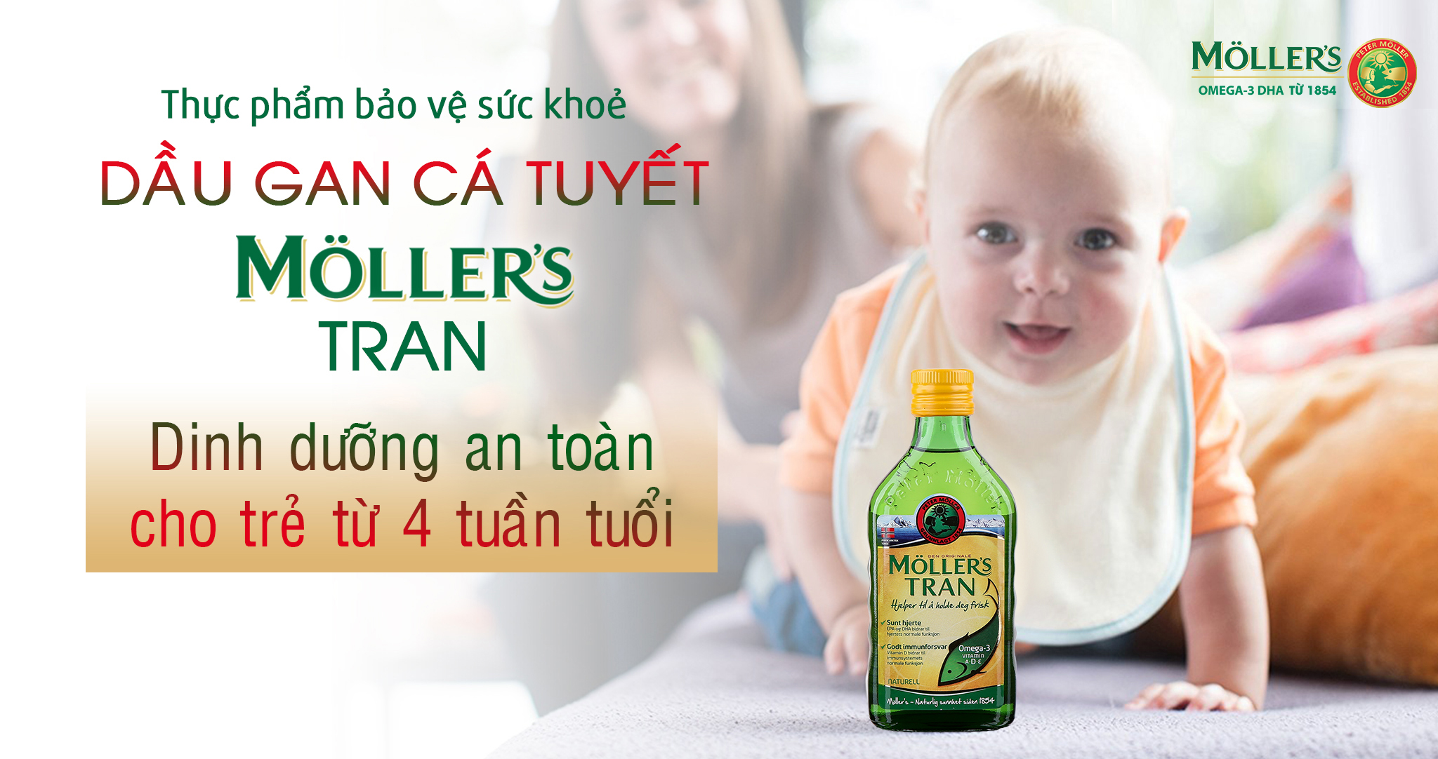 Thực phẩm bảo vệ sức khoẻ Dầu gan cá tuyết Moller’s Tran – Dinh dưỡng an toàn cho trẻ sơ sinh từ 4 tuần tuổi