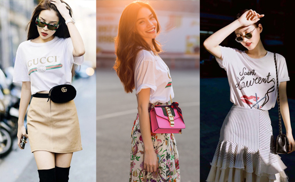 Mặc áo thun trắng với chân váy sao cho bớt nhàm chán?