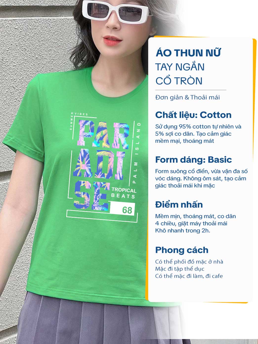 Áo thun nữ Cotton in màu Xanh Lá 04bP-PAR