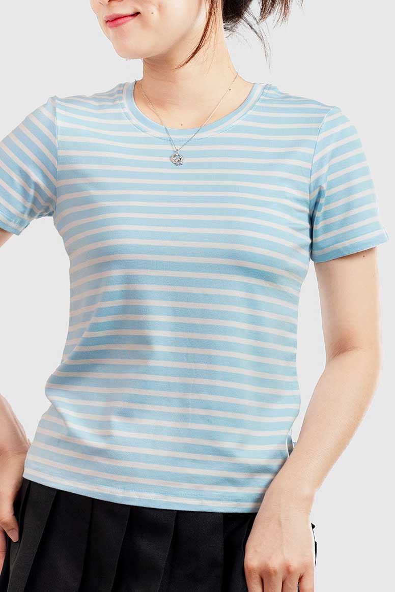 Áo thun cotton nữ cổ tròn màu Sọc Xanh Trắng- 31B