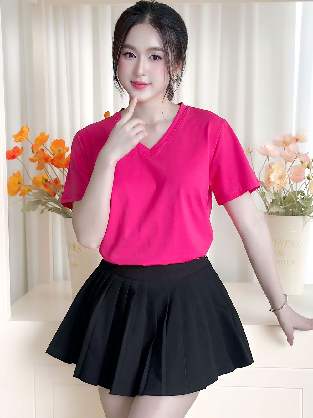 Áo thun nữ cổ Tim - Hồng Sen - BSA02