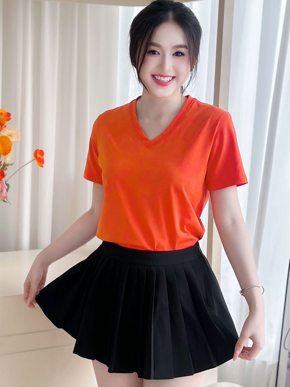 Áo thun nữ cổ Tim - Cam Tươi - BSA03