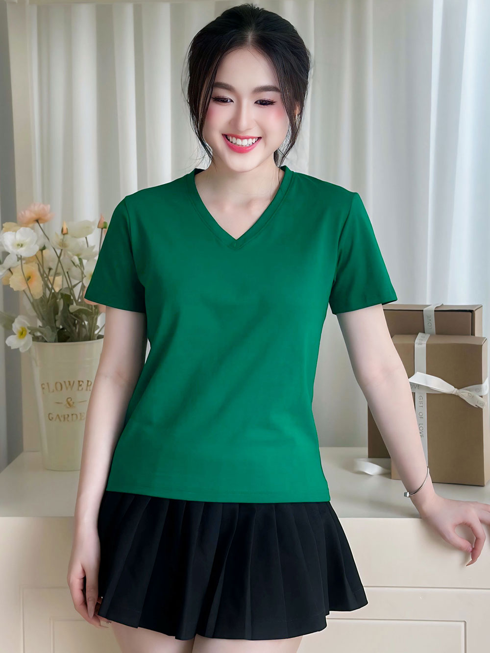 Áo thun nữ cổ Tim - Xanh Rêu - BSA08