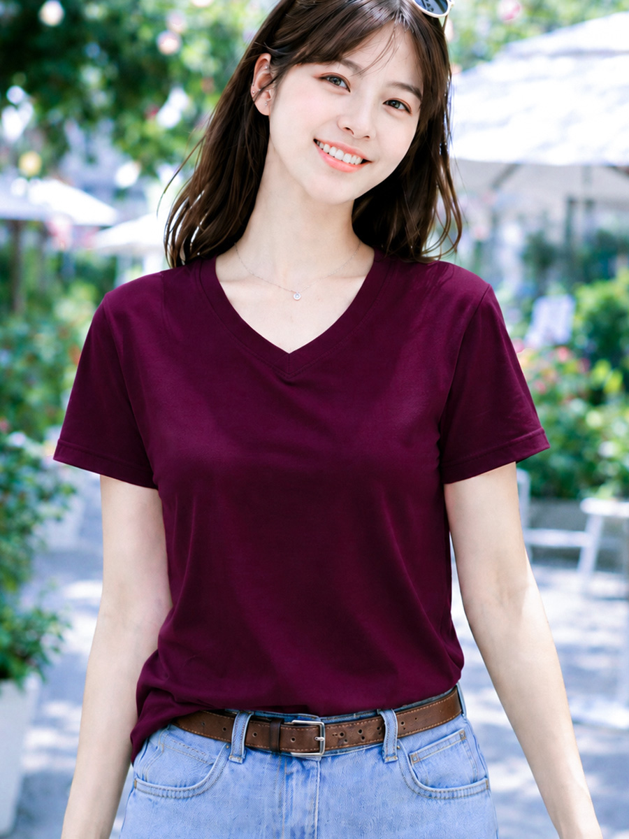 Áo thun nữ cổ tim TOLI BSA40 – Cotton mềm, form suông gọn dáng, dễ phối mặc mỗi ngày