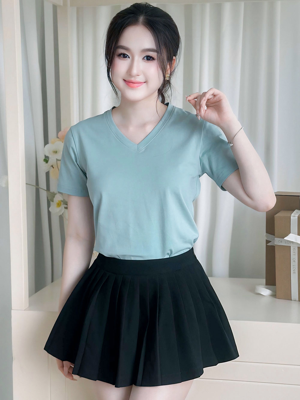Áo thun nữ cổ Tim - Xanh Mint - BSA27
