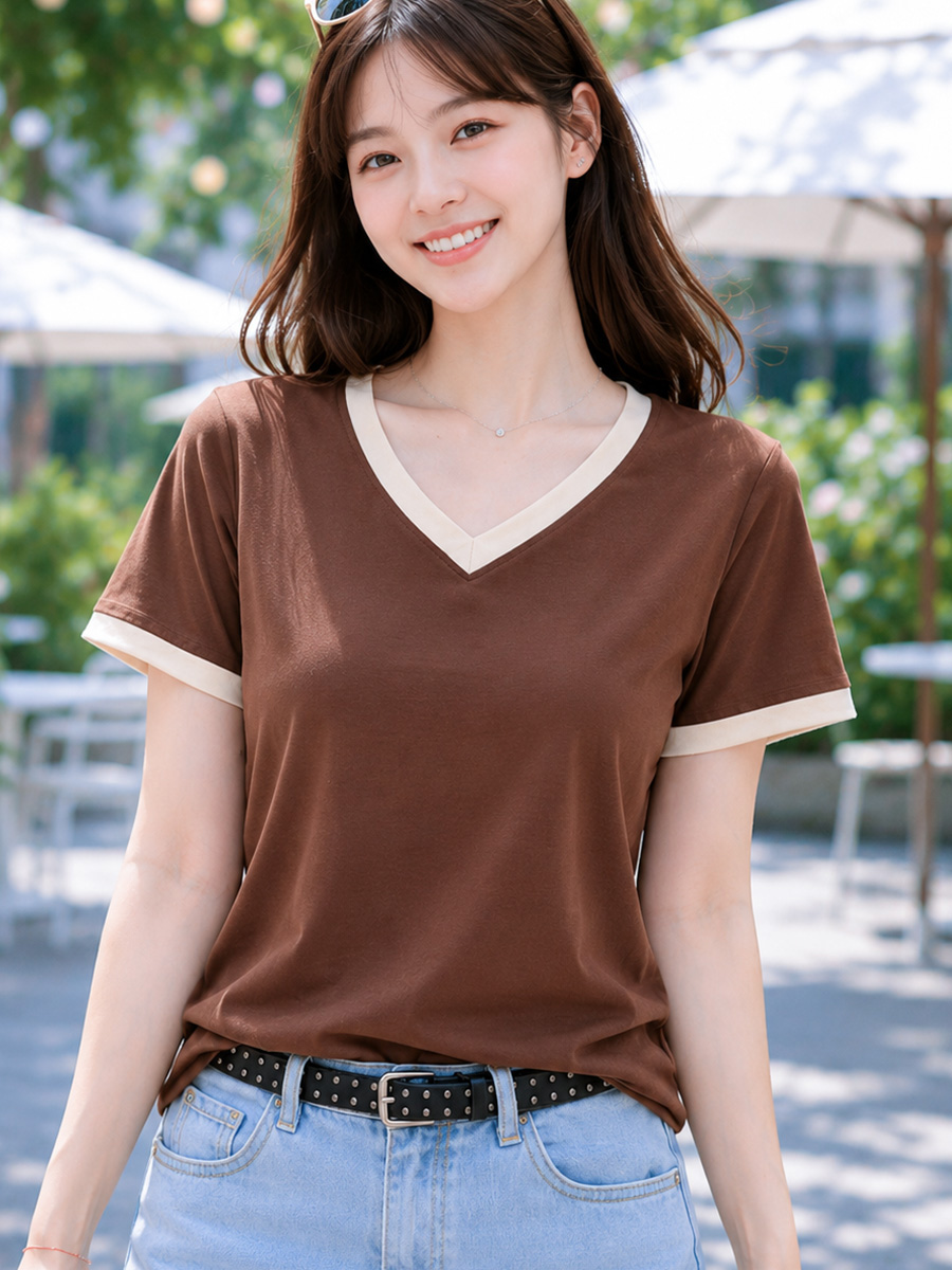 Áo thun nữ cổ tim TOLI BSA46 – Cotton mềm, form suông gọn dáng, dễ phối mặc mỗi ngày