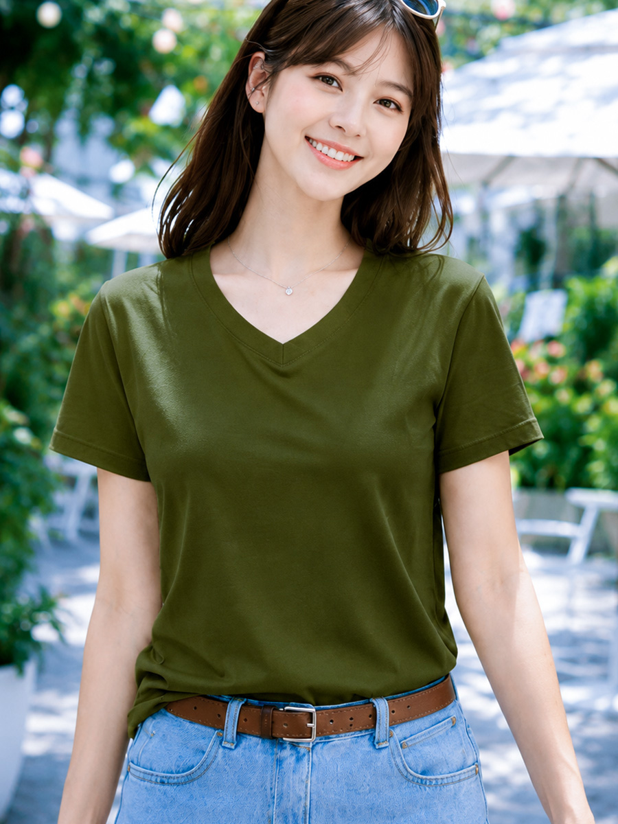 Áo thun nữ cổ tim TOLI BSA40 – Cotton mềm, form suông gọn dáng, dễ phối mặc mỗi ngày