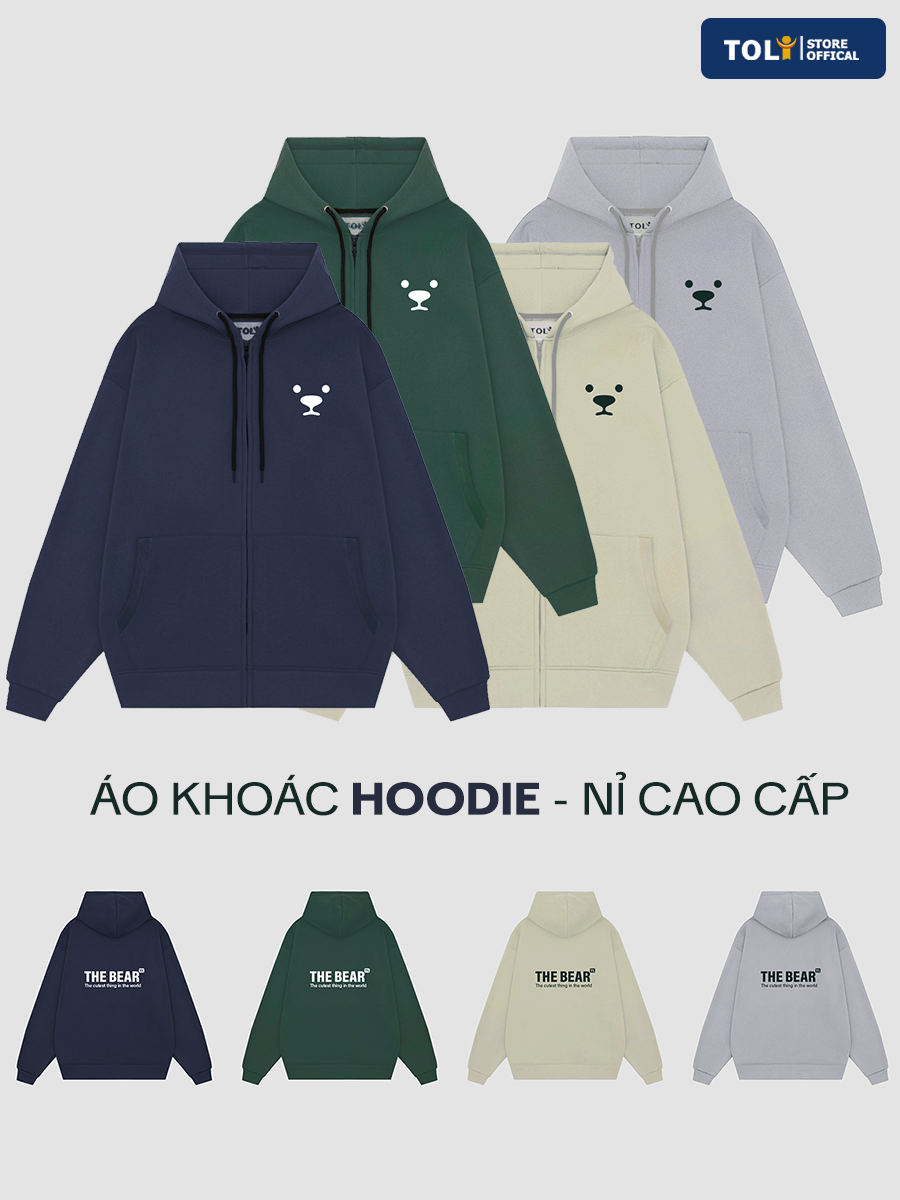 Áo Khoác Nỉ-Màu Xanh Rêu-In chữ THE BEAR-KII52-M19