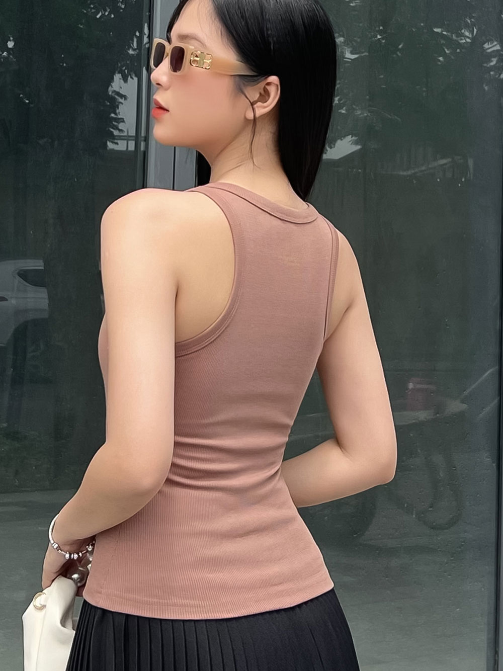 Áo thun ba lỗ nữ-Cổ Tròn-Nâu-BLR29