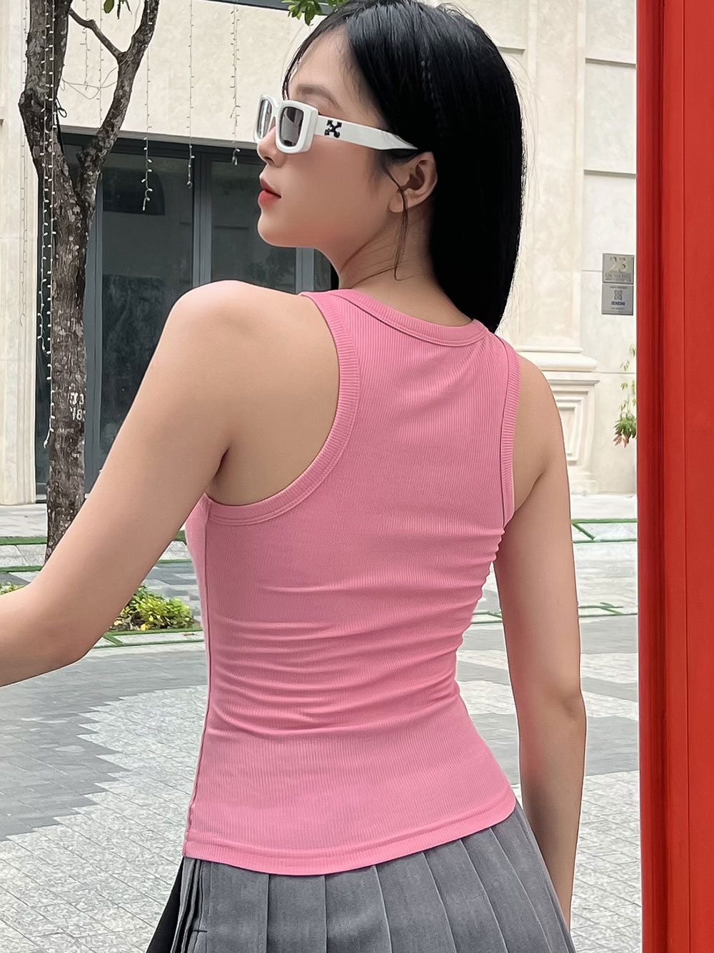 Áo thun ba lỗ nữ-Cổ Tròn-Hồng Ruốc-BLR26