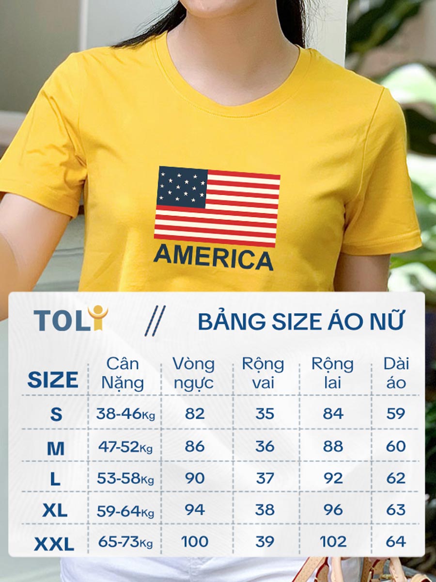 Áo thun nữ tay ngắn-Cổ Tròn-Vàng Nghệ-In America-PSB07-01