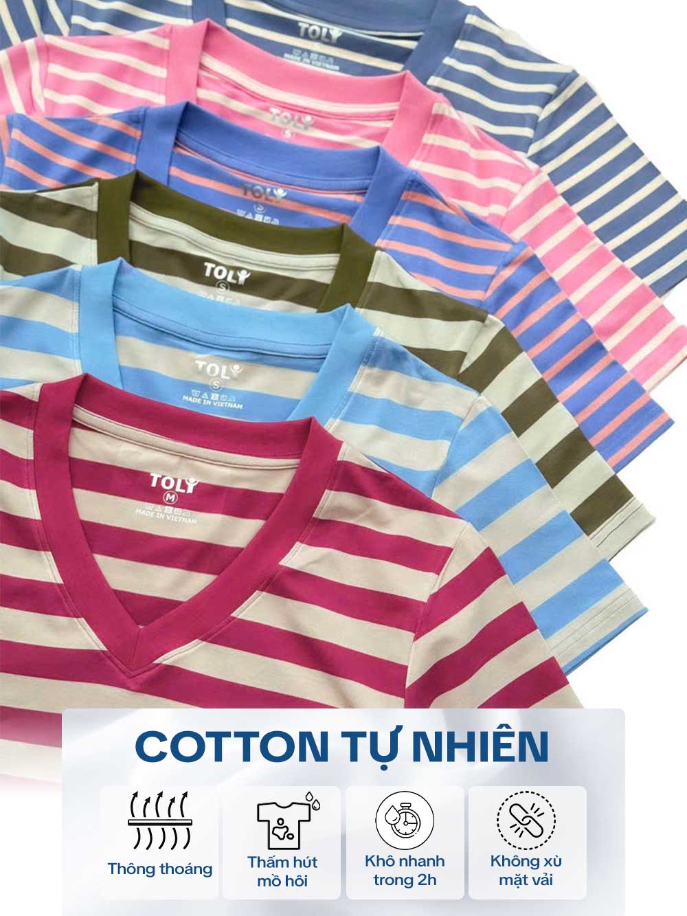 Áo Thun Nữ Cổ V - Sọc Đỏ Kem - BSV81