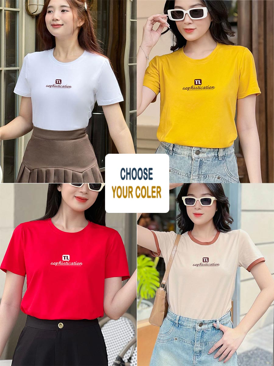 Áo thun nữ tay ngắn-Cổ tròn-Hồng-In TL-PSB02-Mẫu 11