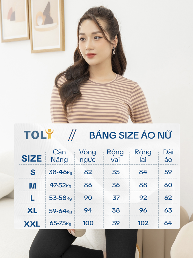 Áo thun nữ tay dài cổ tròn sọc Nâu Vàng LH30