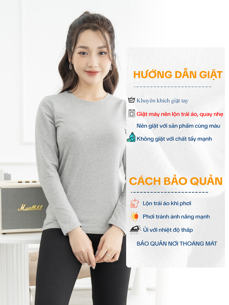 Áo thun nữ tay dài cổ tròn màu Xám Gi LH09