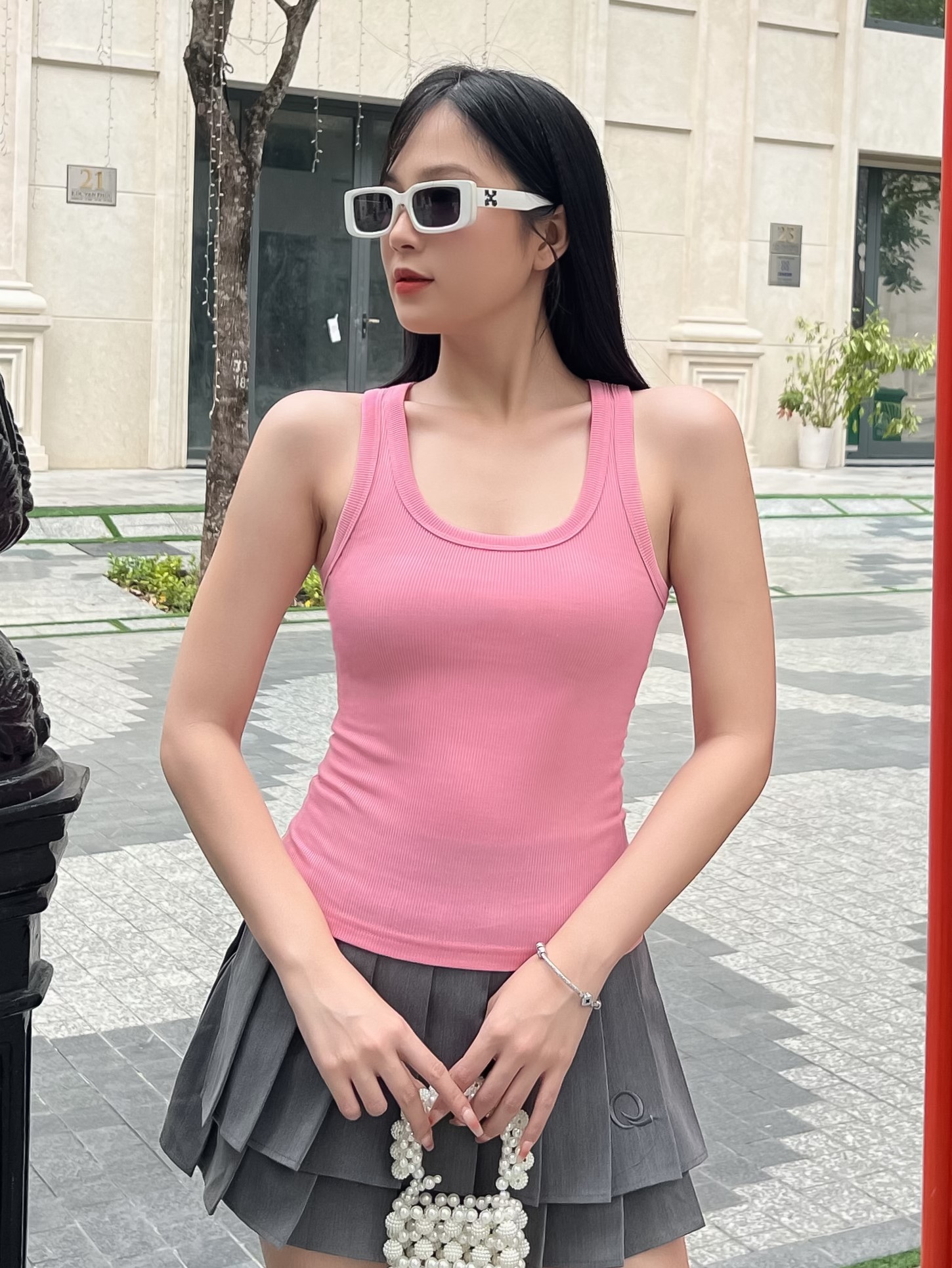 Áo thun ba lỗ nữ-Cổ Tròn-Hồng Ruốc-BLR26