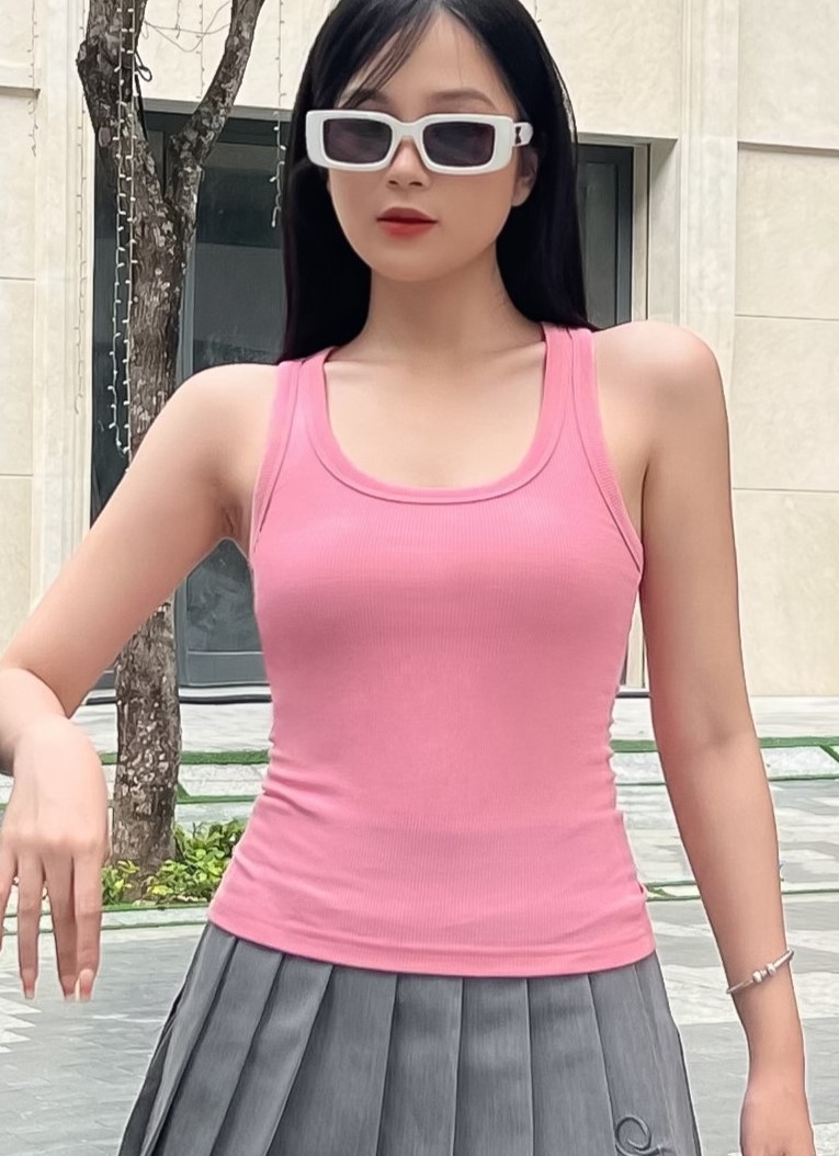 Áo thun ba lỗ nữ-Cổ Tròn-Hồng Ruốc-BLR26
