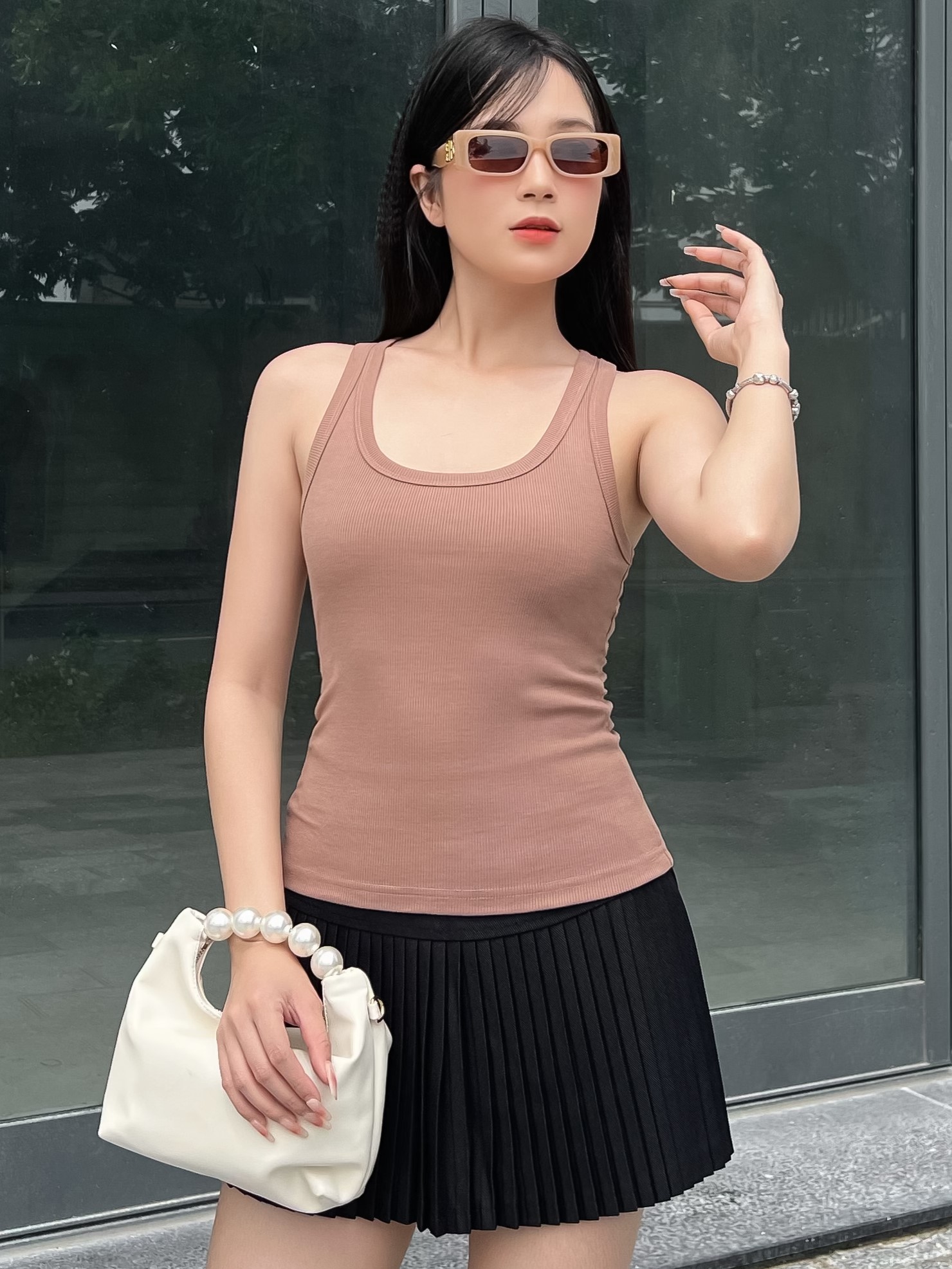 Áo thun ba lỗ nữ-Cổ Tròn-Nâu-BLR29
